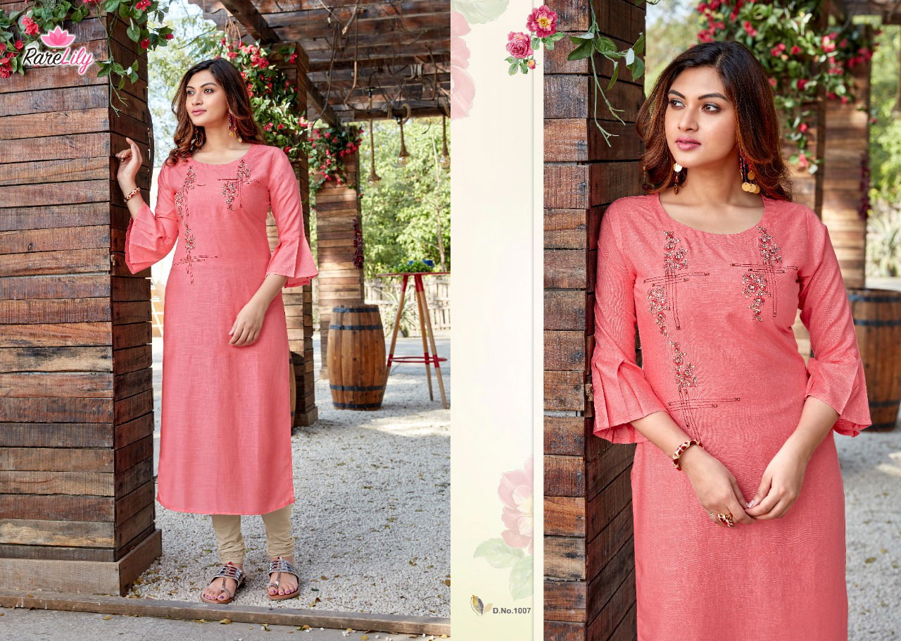 Rare Lily Senorita Rayon Party Wear Hand Work Designer Kurti Collection